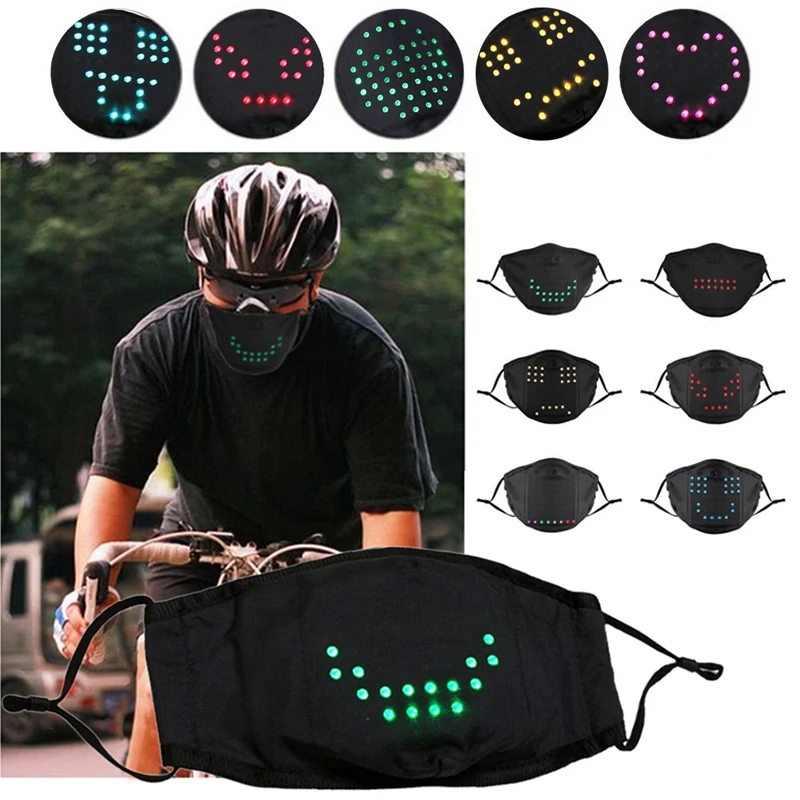 Máscara facial LED activada por voz, imita los labios hablando, máscara de ciclismo al aire libre, máscara cálida