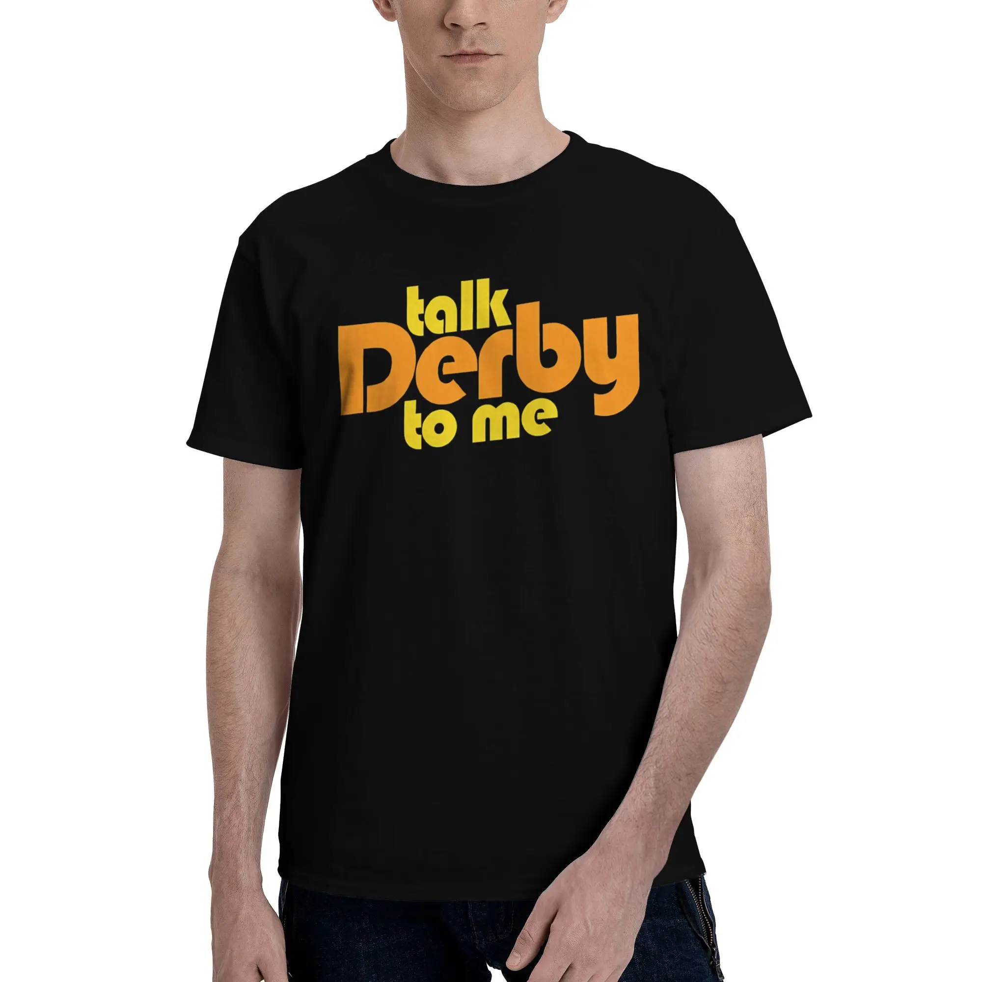 roller derby humor  Men's T Shirts Talk Derby To Me Creative Tee Shirt Short Sleeve Round Neck Pure Cotton Original Tops T-Shirt
