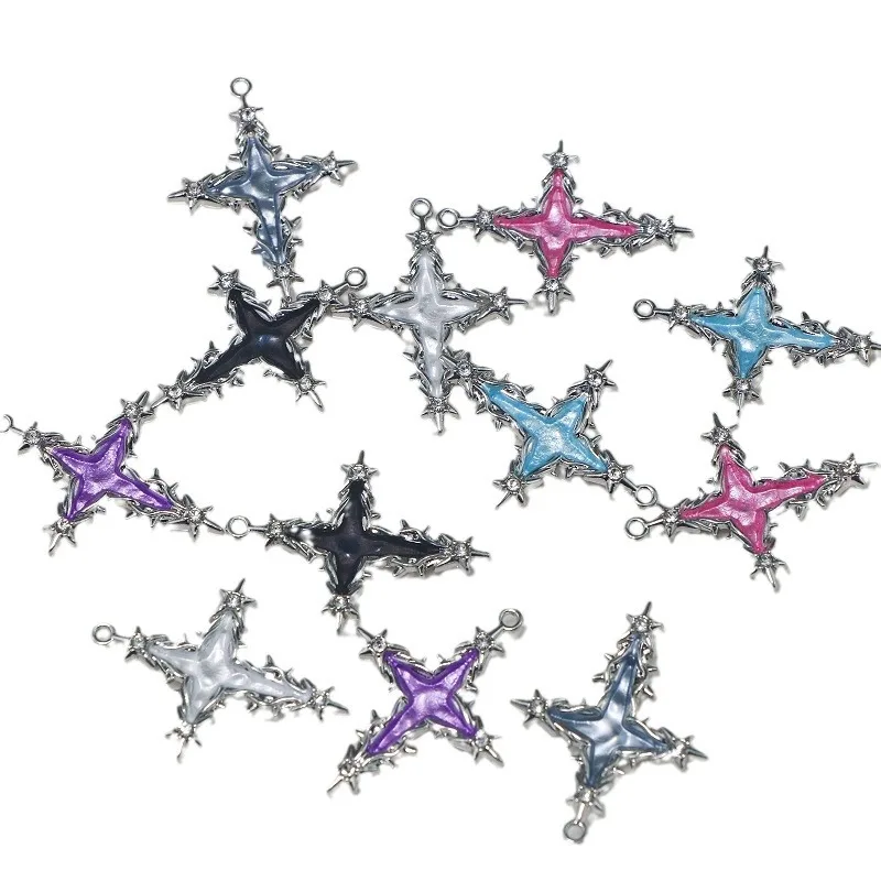 5Pcs Cross Star Diamond Charms Alloy Pendant For Jewelry Making Diy Bracelet Necklace Earrings Handmade Accessories Supplies