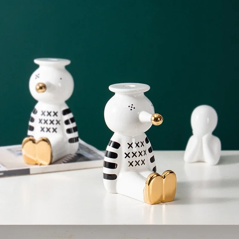 Modern Art Ceramic Candlestick Ornament Puppet Candlestick Creative Living Room Bedroom Desktop Decoration Crafts Christmas gift