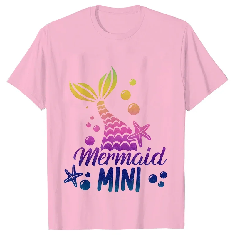 Fashion Mermaid Birthday Tees Matching Family Graphic Y2k Tops Birthday Party T-shirt Streetwear Unisex Kids Harajuku Clothing