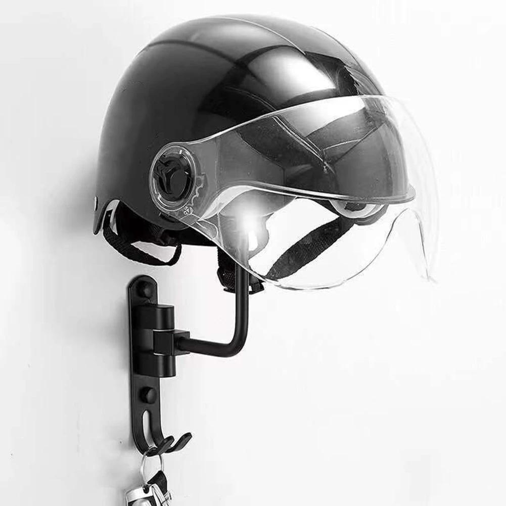 Accessories Black 2Pcs Motorcycle Helmet Rack Holder Wall Mount 180 Degree Rotation Hangers with Hooks for Coats Caps Motorbike