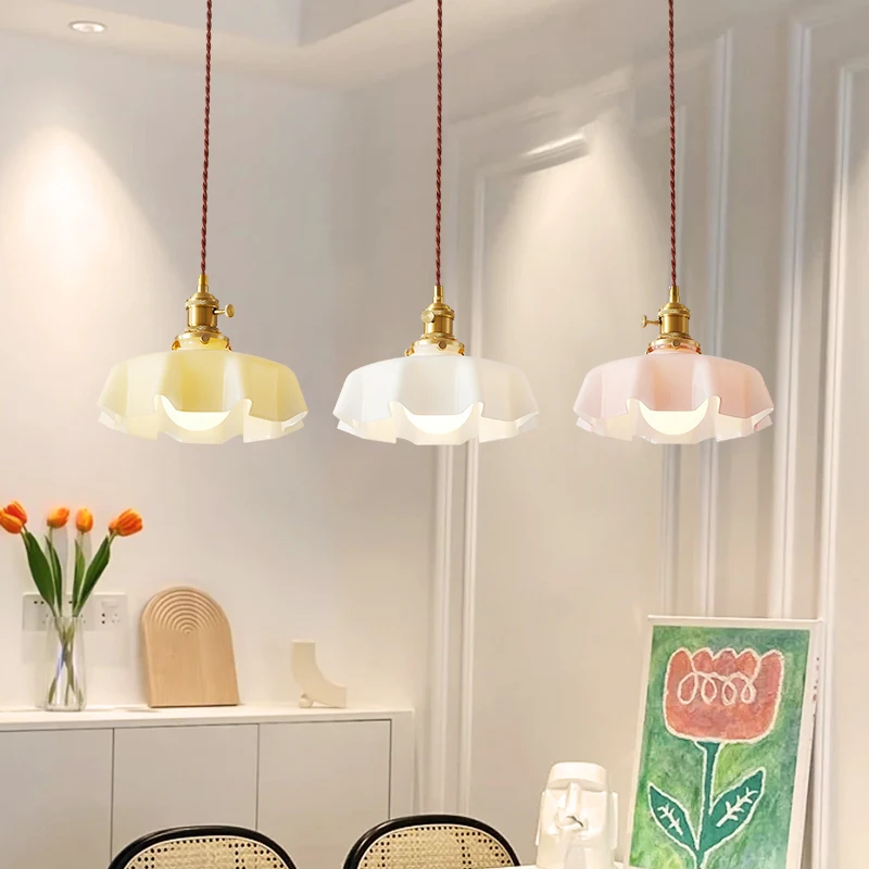 Simple Skirt Pleated Cream Style LED Chandelier Macaron Color Bedroom Living Room Balcony Light Home Decoration Lighting