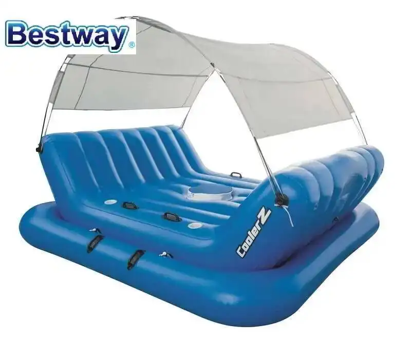 

Надувной плот Bestway Rock-N-Shade Island CoolerZ 2.72mx1.96m (8'11"x 6'5") для 4 взрослых с палаткой, спинкой и прочными ручками