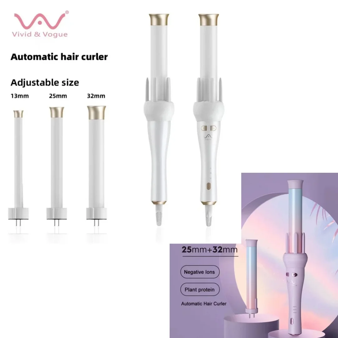 Vivid&Vogue VAV-208B white purple 2colors barrel replaceable professional portable automatic rotate 32mm 13mm hair styler curler