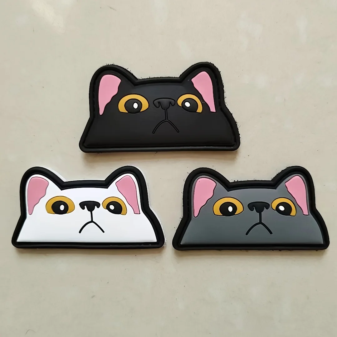 น่ารักน่ารักแมวดํา PVC Meme ตลก Velcros Patch Morale Hook & Loop - ทหารกลางแจ้งปัก Badge สําหรับกระเป๋าเป้สะพายหลัง Molle