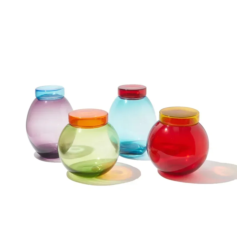 

Nordic style candy color glass storage jar simple color belly vase home countertop porch dining table ornament