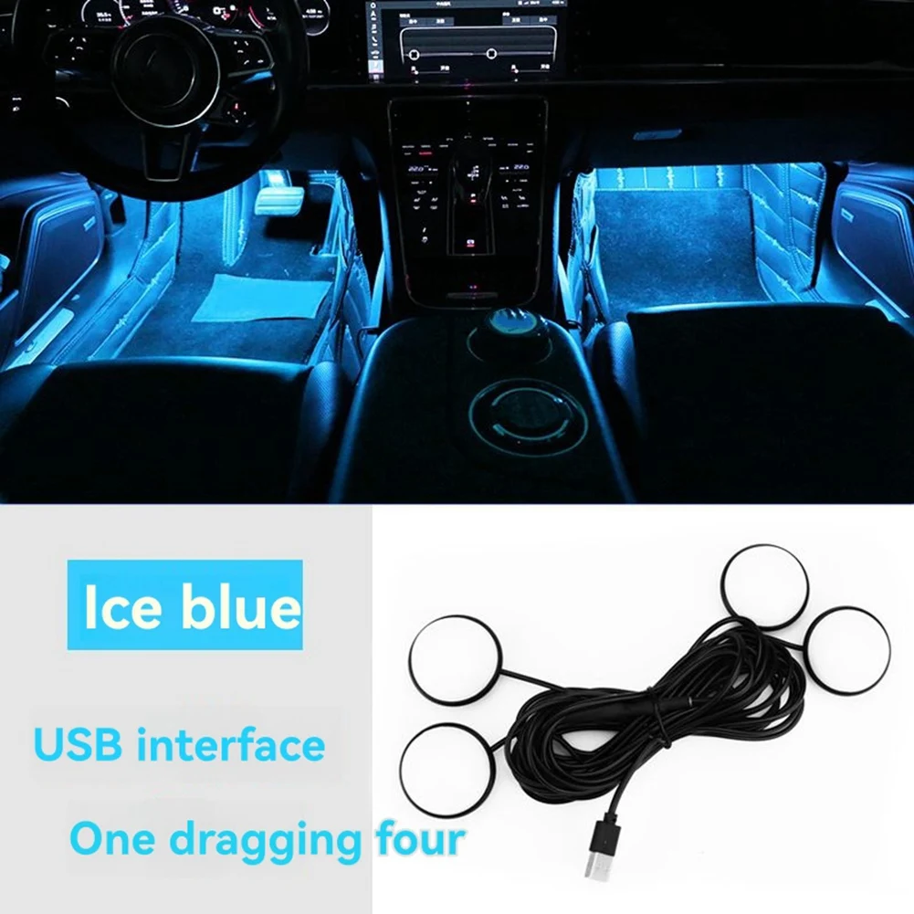 4 قطعة أضواء جو السيارة Led العالمي USB تجديد الزخرفية القدم ضوء الداخلية المحيطة مصباح الأحمر #3