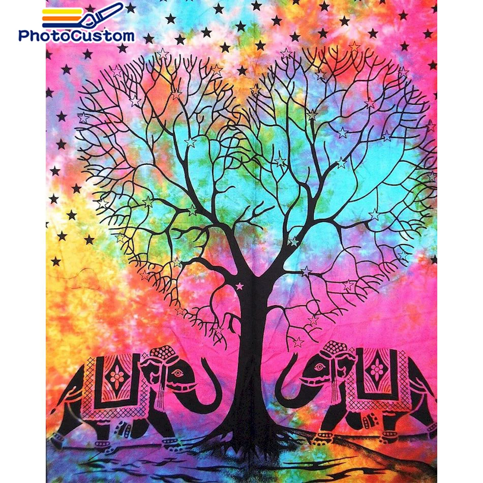 

PhotoCustom 5D DIY Diamond Painting Colorful Tree Full Round Diamond Embroidery Cross Stitch Mosaic Rhinestone Kit For Home Deco