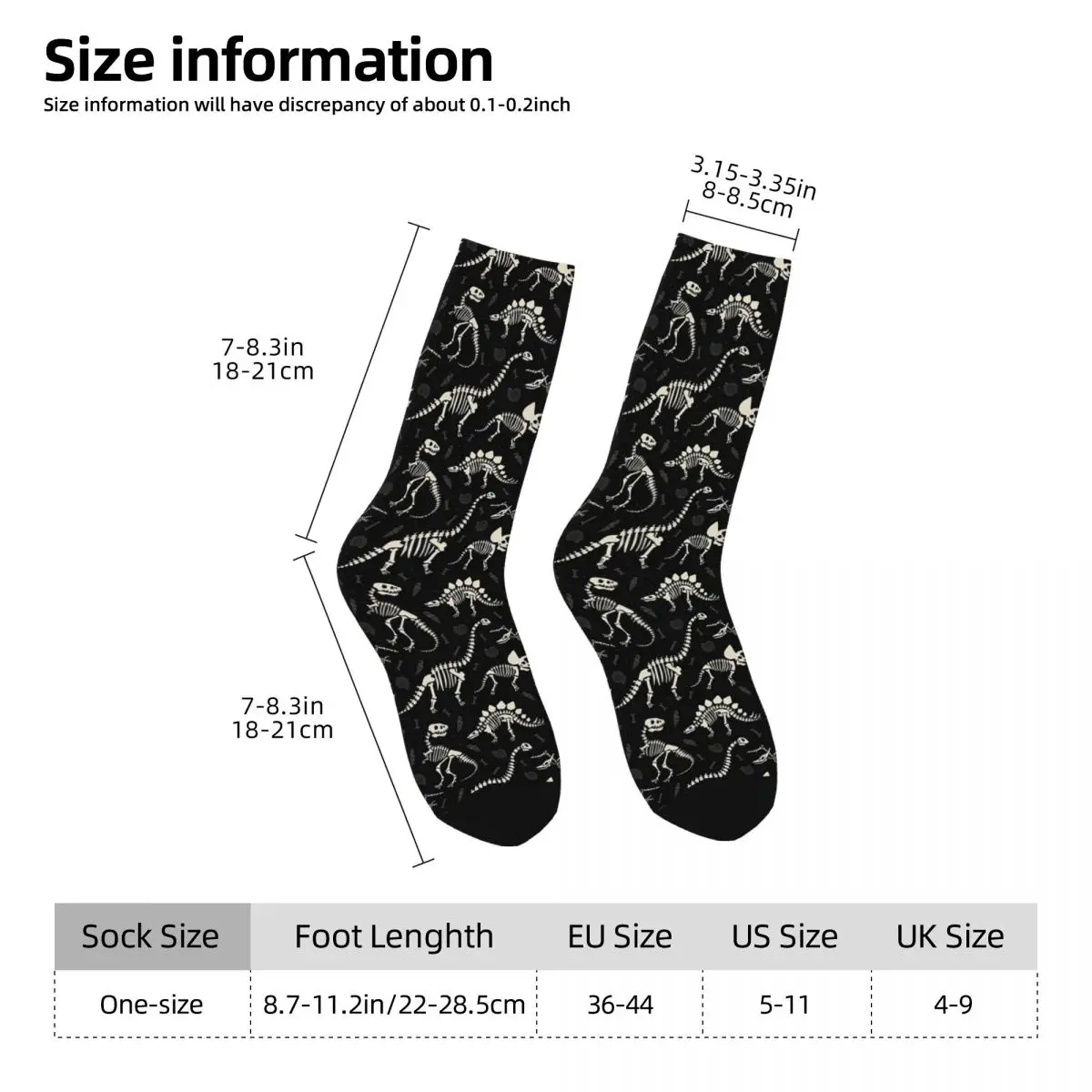 Dinosaur Fossils In Black Funny Socks for Men Women Unisex Crazy Street Style Printed Crew Sock