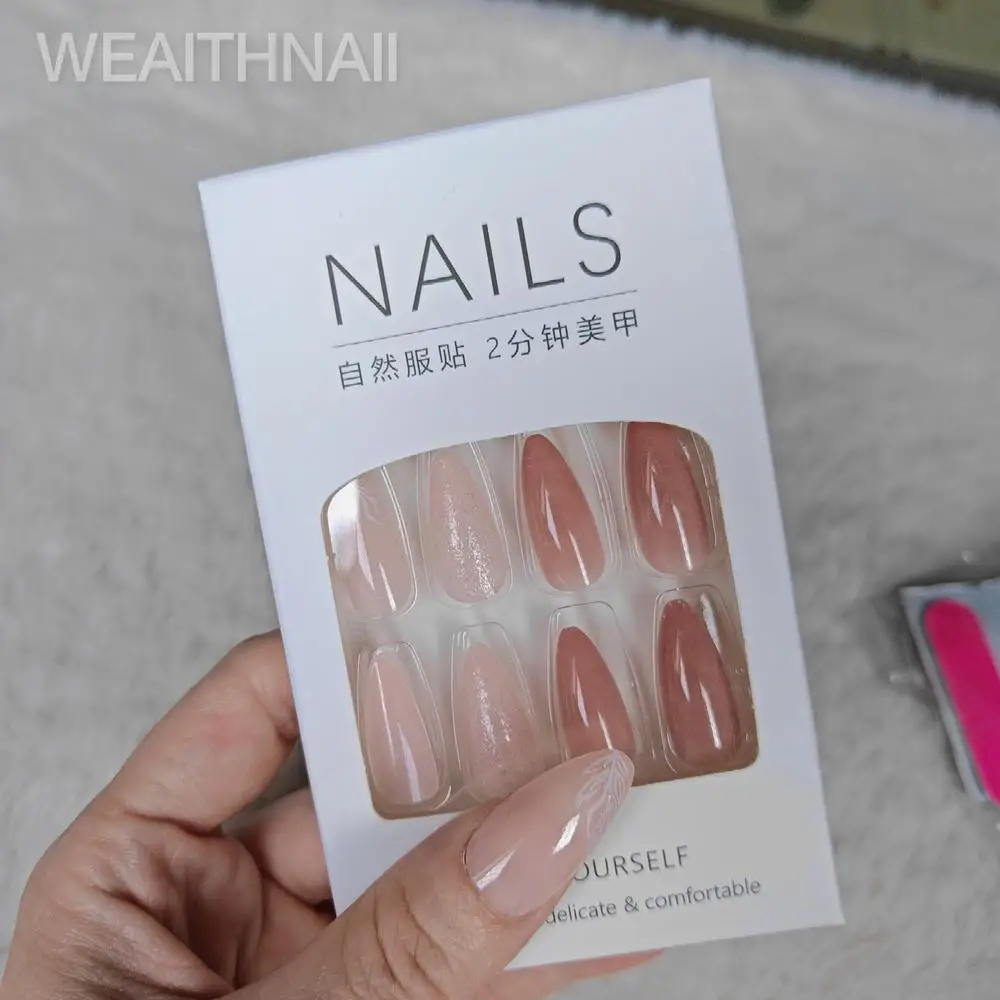24 mittelgroße, mandelförmige, schlichte, feste künstliche Nägel im französischen Stil, einschließlich 1-Kleber- und 1-Gelee-Kleber-Set