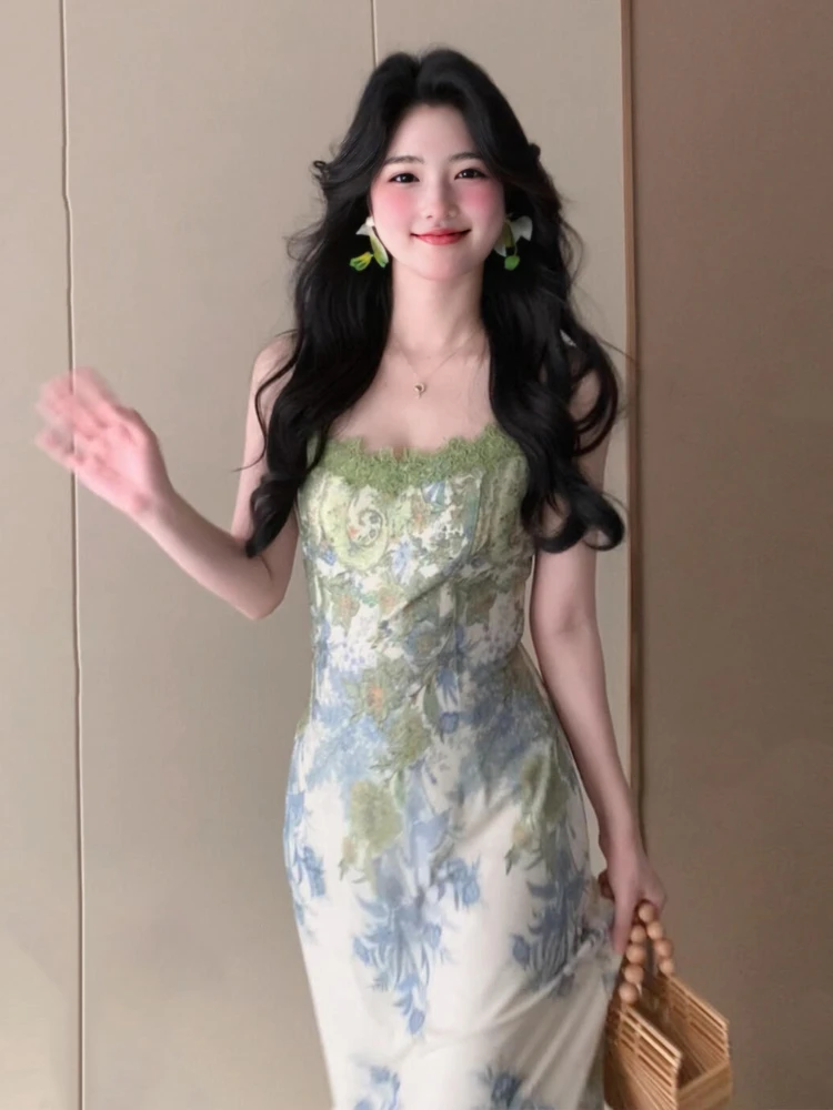 Beach Vaion Sle ter Dr Cardigan Oberbekleidung Taillenbetonter langer Rock Sommer Damen Französischer Sle Blumendruck Zweifarben...