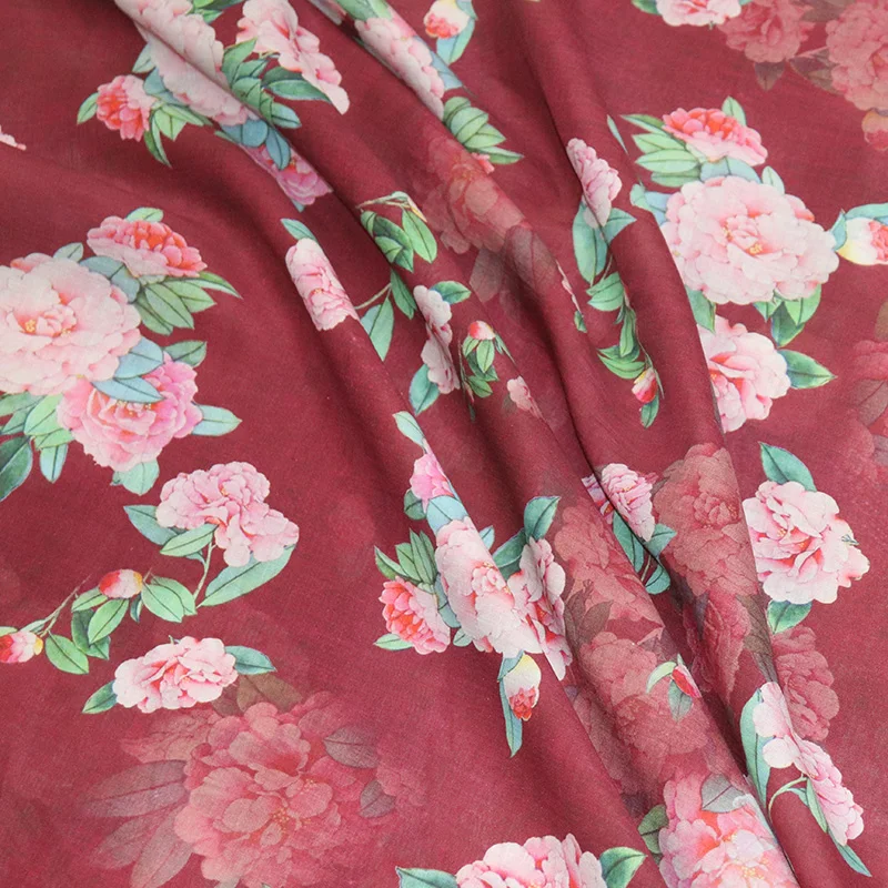 2023 New  High Count Ramie Dress Digital Printed Fabric Women's Clothing Chinese Style Robe Dress Summer Thin linen fabric