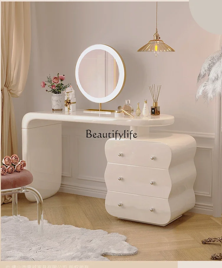 Cream Style Dresser Light Luxury Modern Bedroom Chest of Drawers Integrated Corner Solid Wood Makeup Table