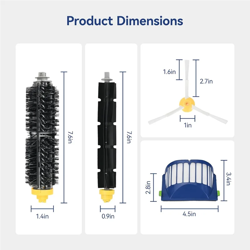 مجموعة ملحقات بديلة من SANQ لسلسلة Irobot Roomba 600 694 675 & 500 Series 595 585 564 Robot- Filter، فرشاة جانبية