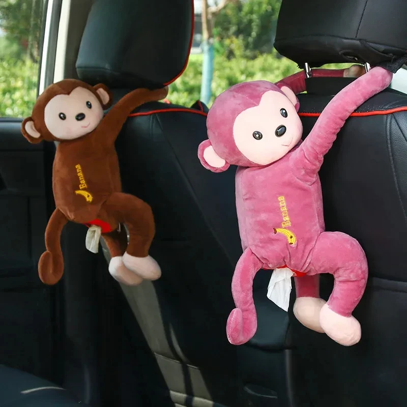 Creative Monkey Car Tissue Box Pumping Design Pippi Cartoon Hanging for Car Seat Back