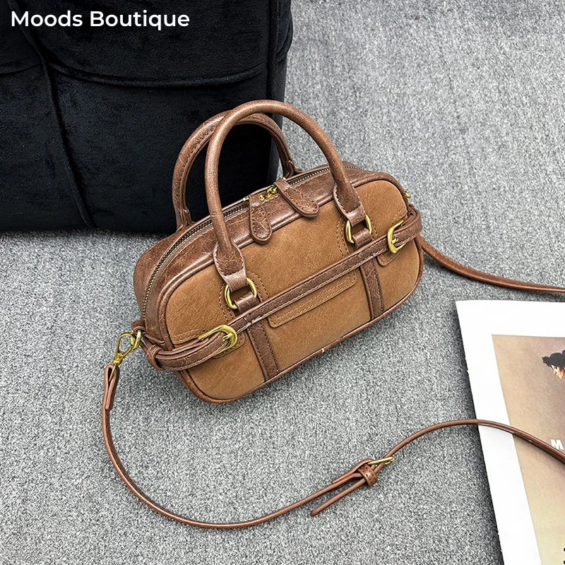 

MOODS Vintage Style Small Top-handle Bags For Women 2026 New Designer Handbags Luxury PU Suede Pure Color Shoulder Crossbody Bag