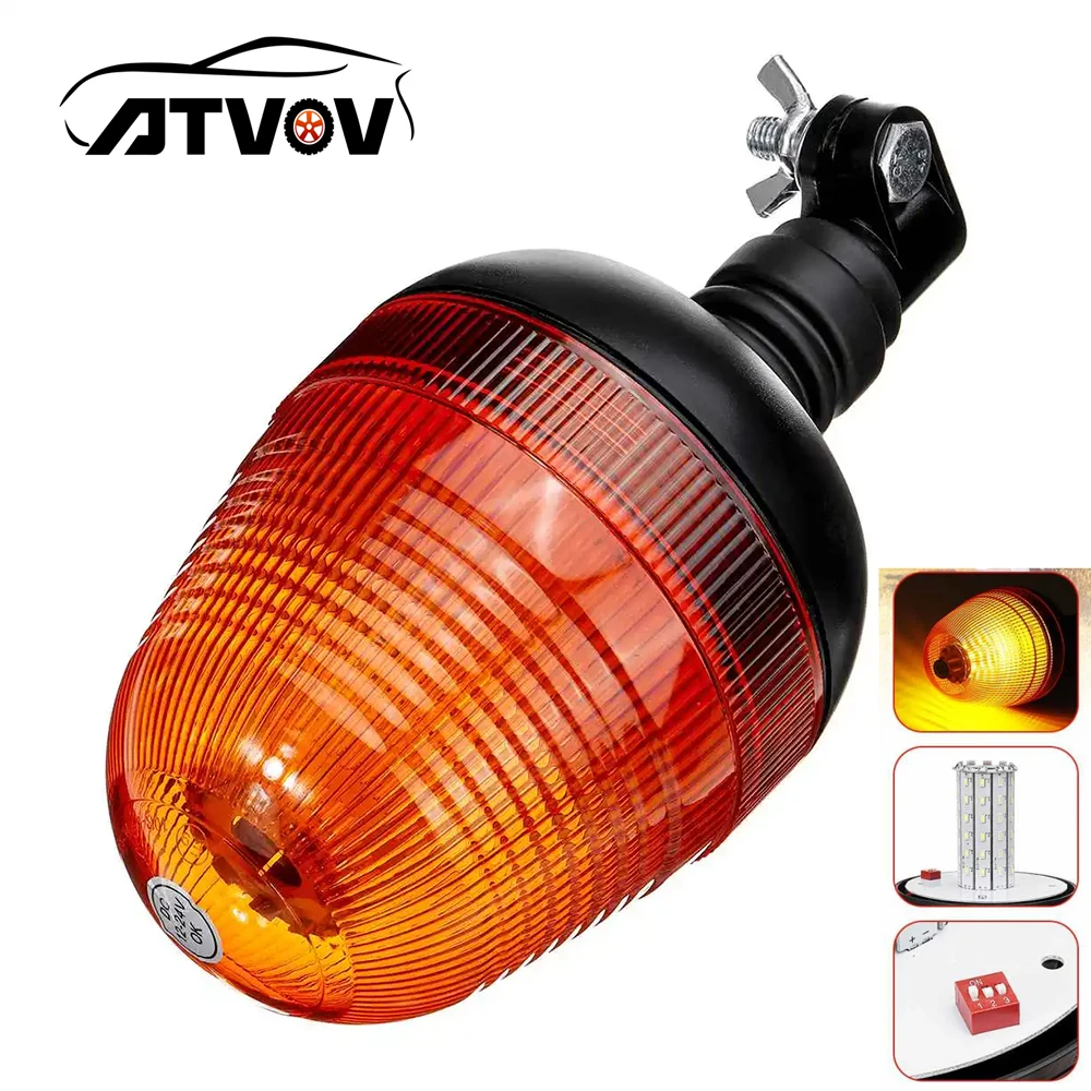 ATVOV 12V 24V E9 Amber LED Truck Tractor Warning Beacon Emergency Flashing Strobe Light Mount Screws Rotating Signal Lamp