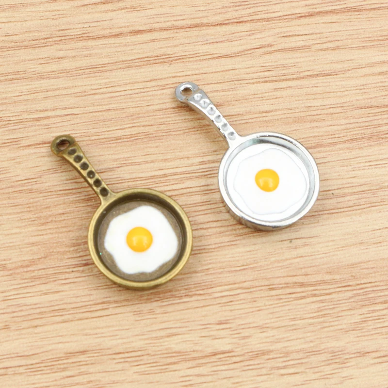 6pcs Charms Pendant 32x17mm Funny Egg Omelette Pan DIY Jewelry Making Accessories for Necklace Keychains Findings
