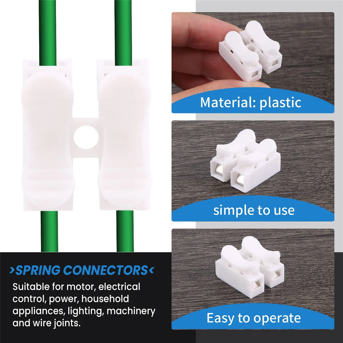 50PCS CH2 Spring Quick Wire Connector Cable Clamp Terminal Block Connector for LED Strip Light TQ