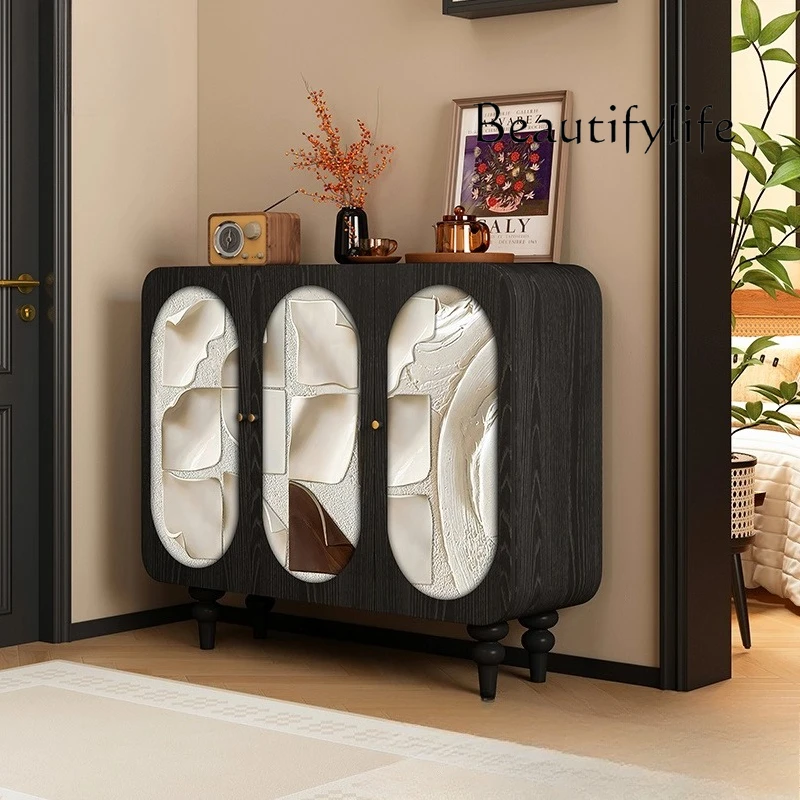 

Q Modern cream solid wood dining side cabinet, kitchen against the wall storage locker, porch designer style, high sense