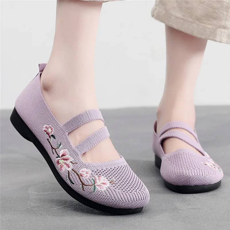 

Purple Knitted Mary Janes Flats Shoes for Women Breathable Cozy Summer Loafers Dancing Sandals Grandmas Comfortable Sneakers