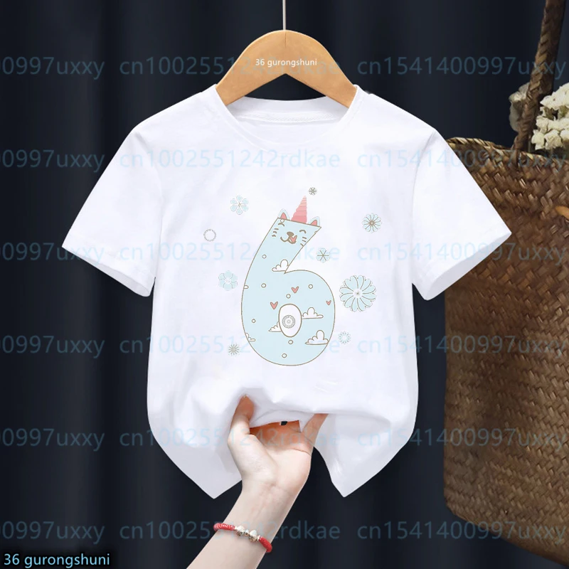 Camiseta infantil kawaii con unicornios y gatos - Manga corta - imagen 4