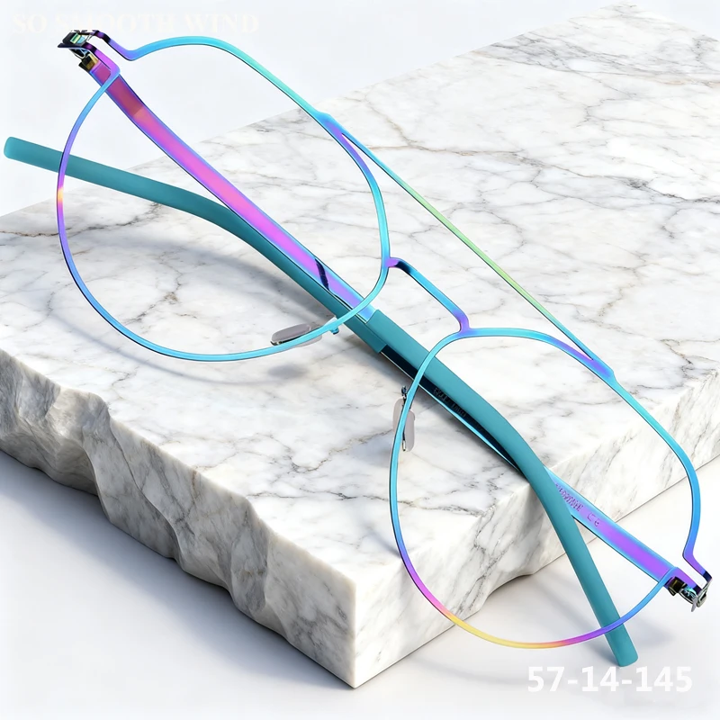 Ultralight Double Beam Thin Glasses Screwless Men Aviator Big Frame Eyeglasses Women Oval Rim Purple Colours Spectacles Eyewear