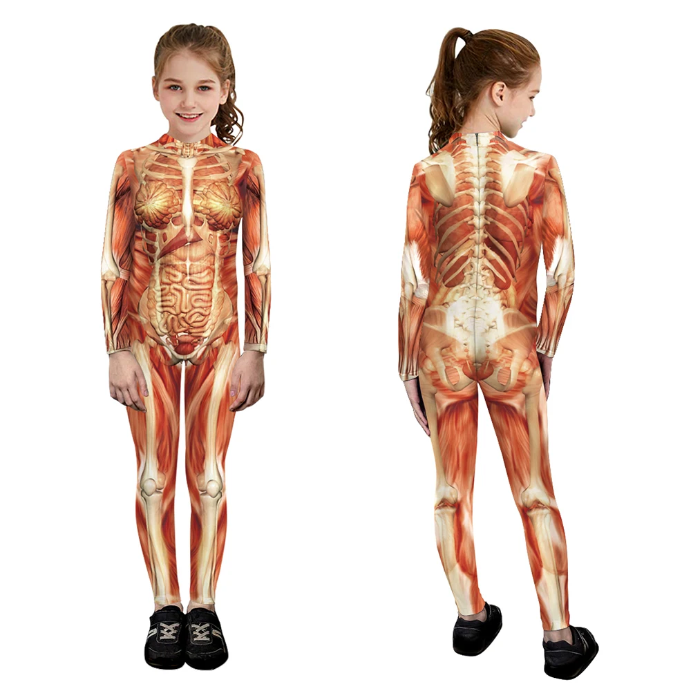 Kids Cosplay Costumes Muscle Print Jumpsuit Boys Girls Bodysuit Outfit Halloween Carnival Party Clothes Children's Day Gifts