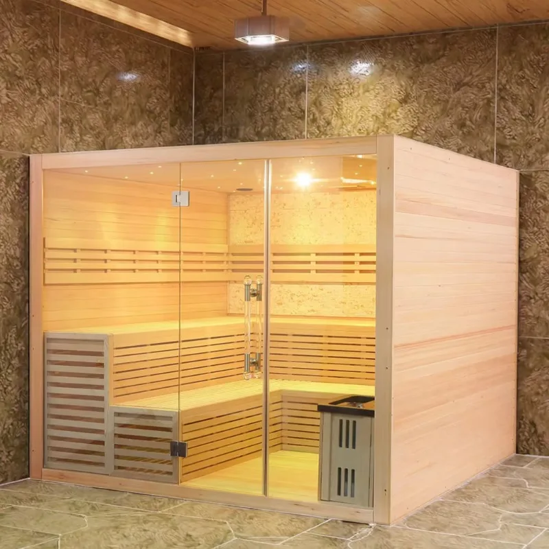Traditional Hemlock Wooden 6 Person Modern Steam Sauna Room With Sauna Stove For Health Center