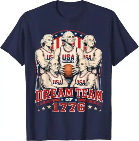 Dream Team of 1776 America 4th of July Independence Team T-Shirt Y2k George Washington USA Basketball Team Graphic Herrenbekleidung – Detail 10