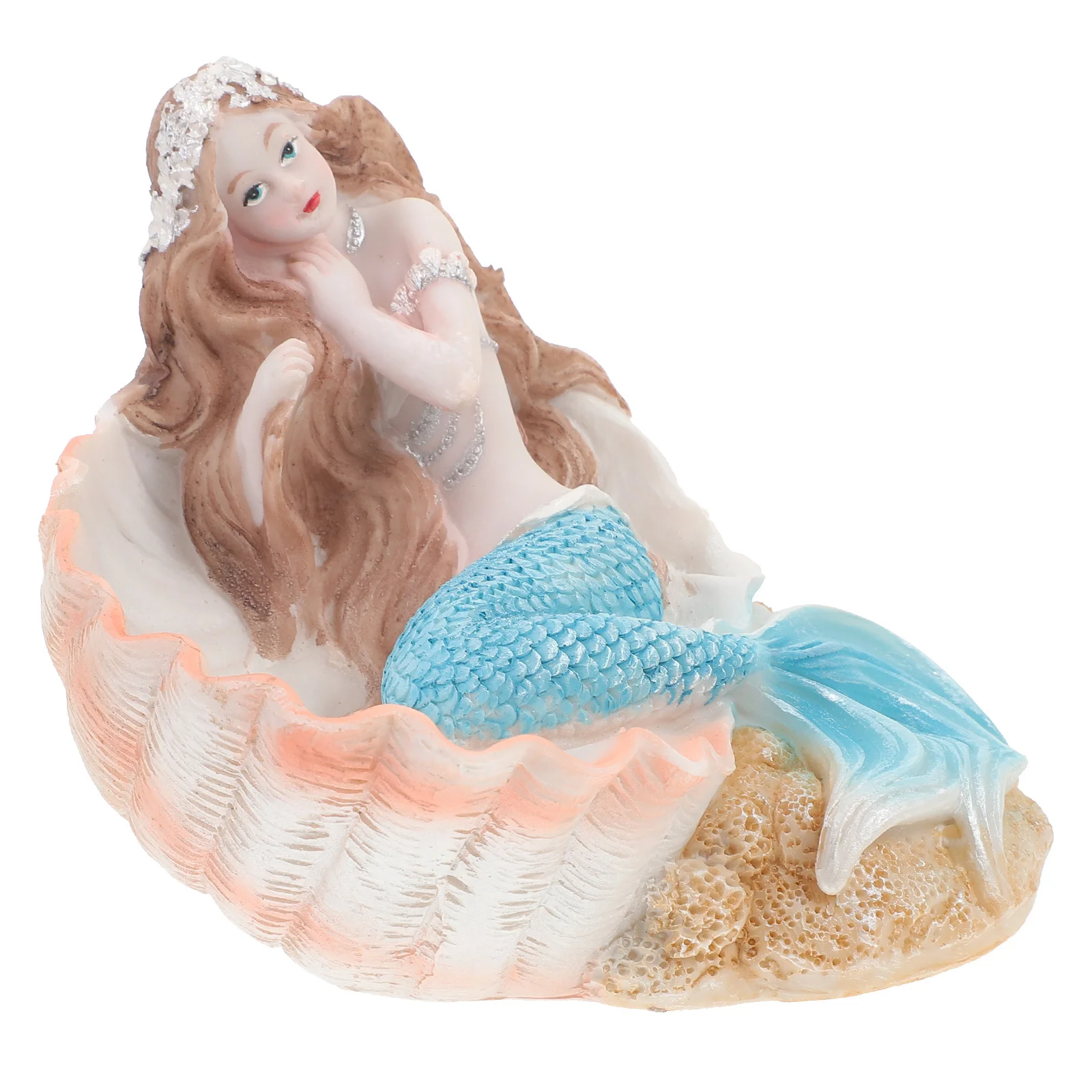

Resin Mermaid Statue on Shell Decoration Desktop Home Aquarium Fish Tank Ornament Wear Resistant and Breakproof Art Craft