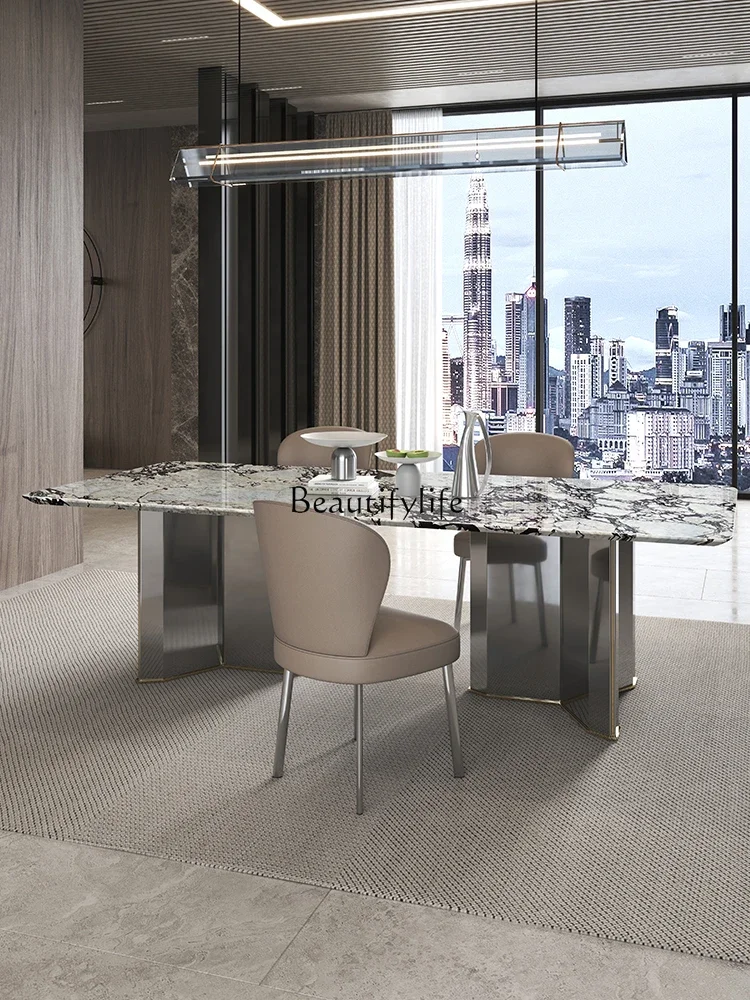

yj5Natural Marble Dining-Table Light Luxury Modern Simple High-Grade Rectangular Luxury Stone Marble Rice Table