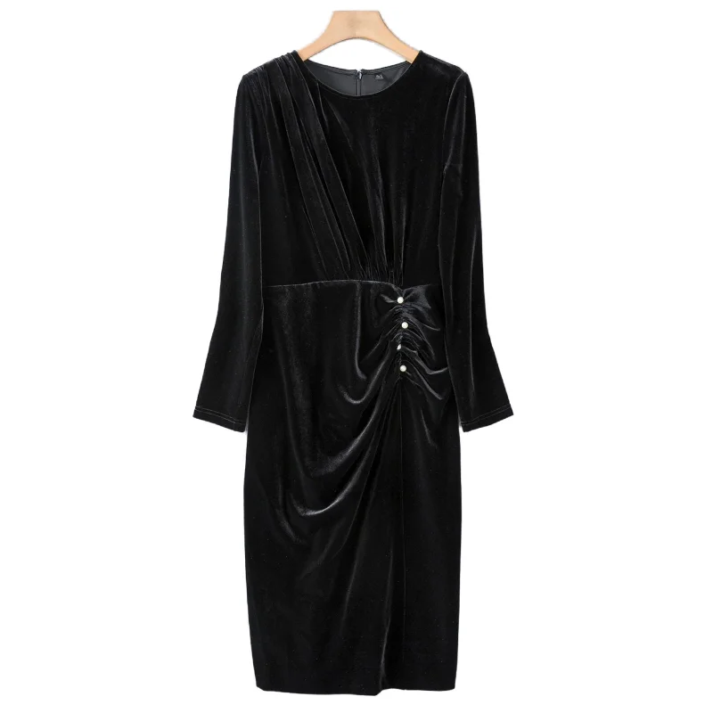 

Black Velvet Folded Waisted Sleeves Midi Dress UK 6-UK 16