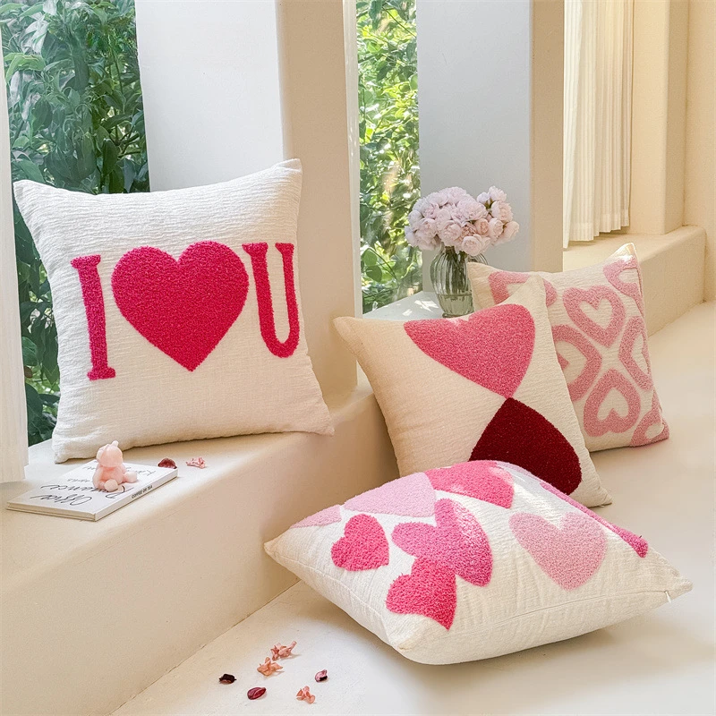 Chenille Love Embroidery Cushion Cover Valentine's Day Pink Pillowcase Modern Home Sofa Bedhead Decorative Pillow Covers 45*45