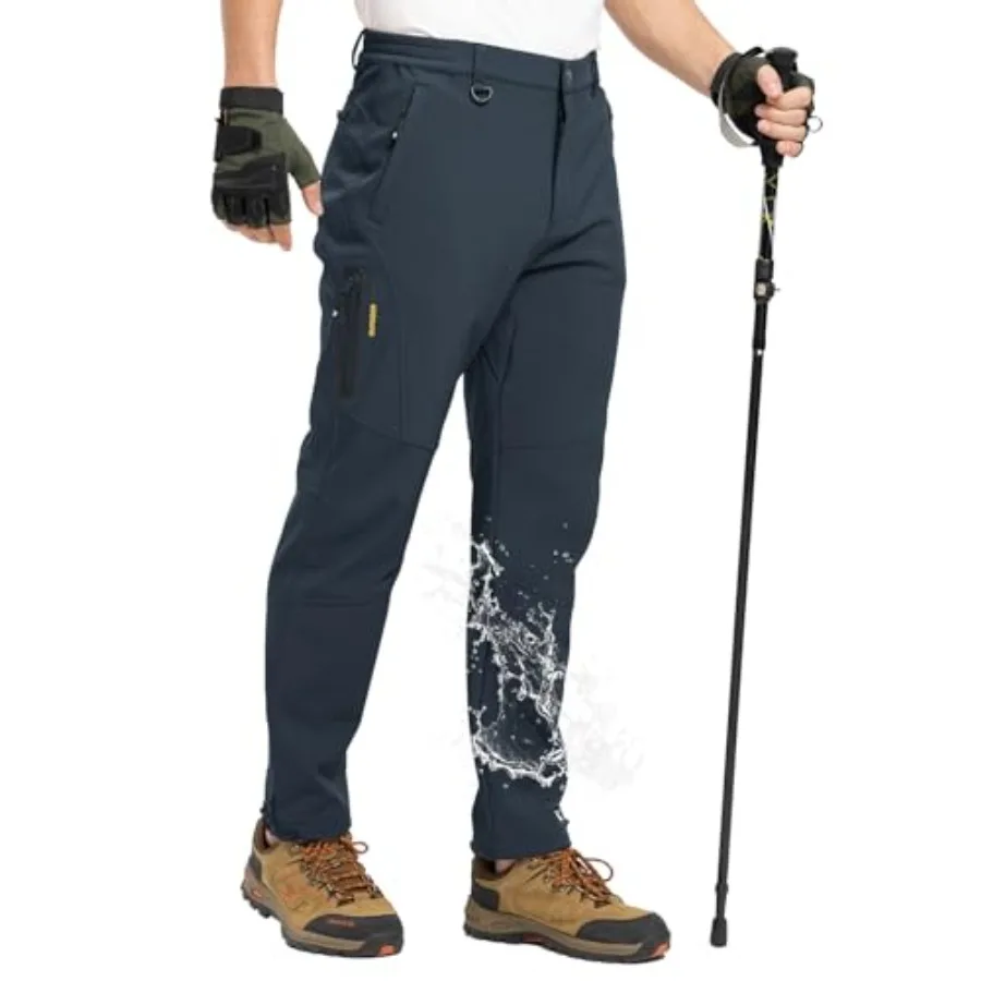 

TBMPOY Men's Snow Pants Fleece Lined Hiking Winter Waterproof Softshell Ski Outdoor Insulated Climbing Pants Zipper Pockets
