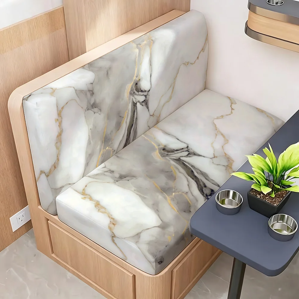 2pcs Platinum-gold plated marble texture pattern elastic caravan sofa cover, suitable for decoration of camping vehicles