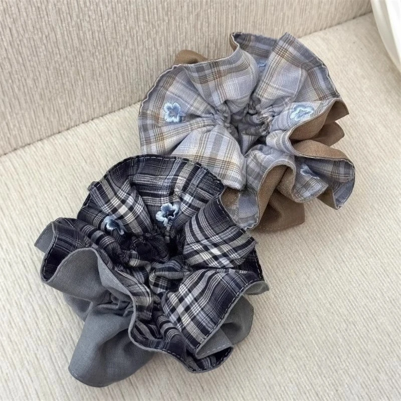 

Embroidery Flower Elastic Hair Bands Plaid Hair Rope Ties Square Scrunchies Ponytail Holder Rubber Bands Korean Hair Accessories