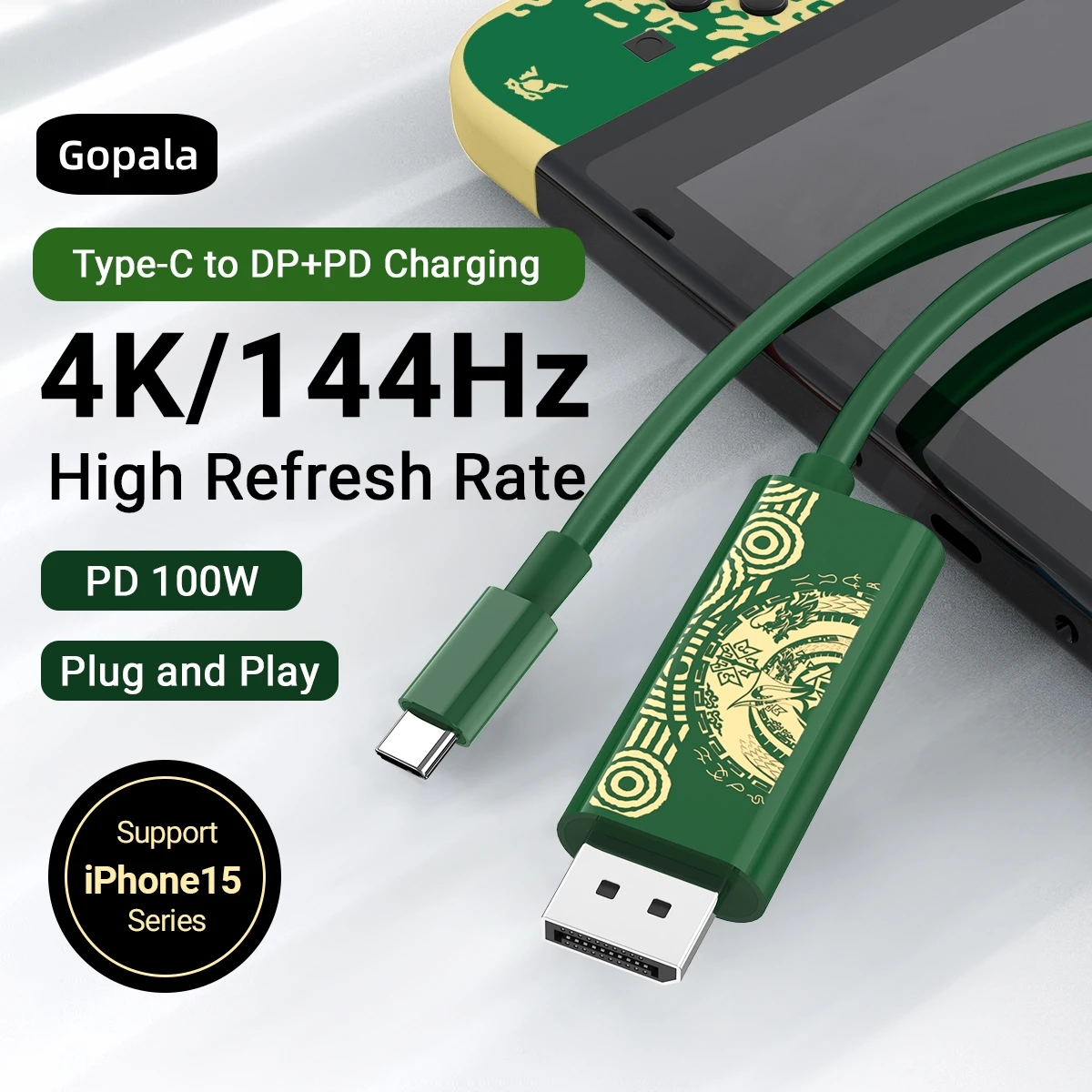 Gopala 8K@60Hz 4K@144Hz Thunderbolt 4/3 to DisplayPort1.4 Cable Cord USB C to DP 1.4 for Nitendo  Switch/ Switch OLED