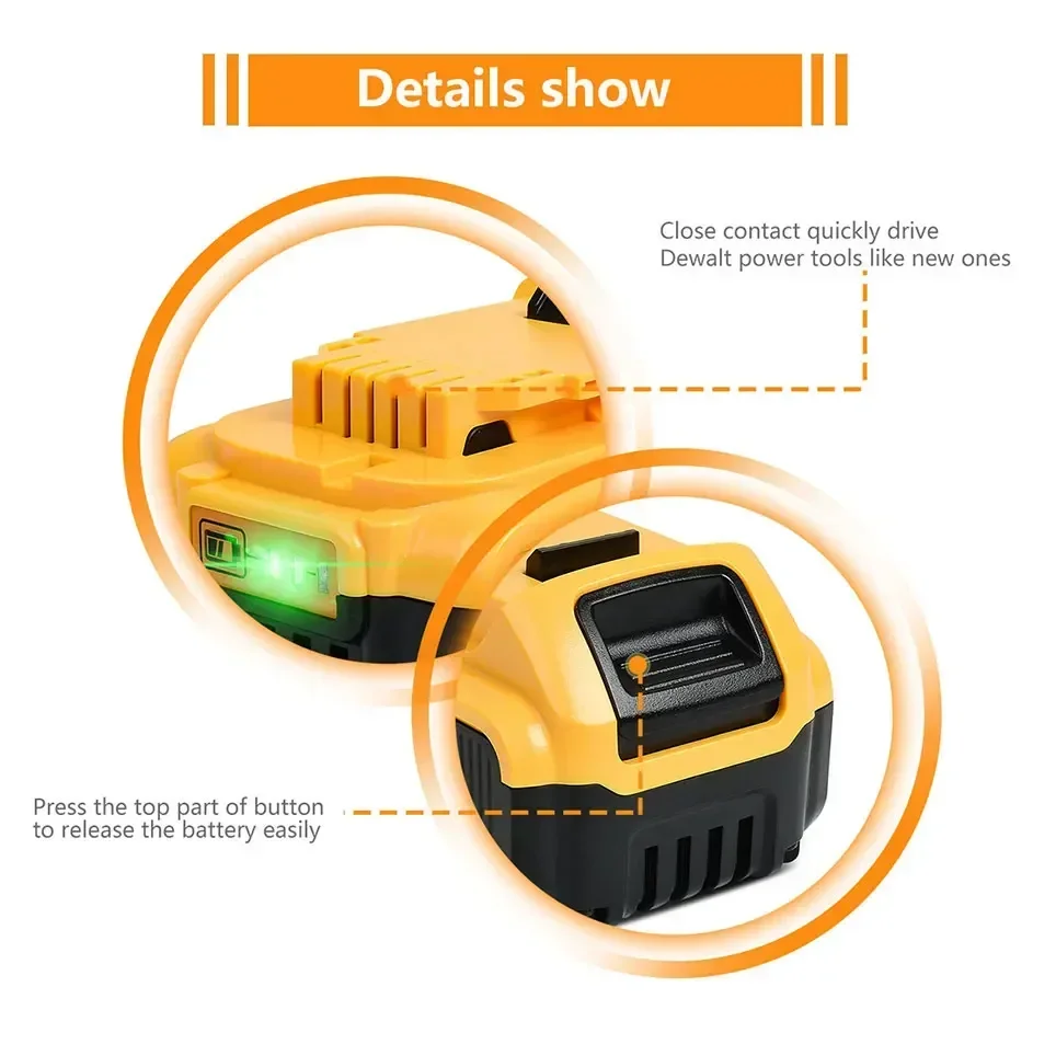 Bateria Recarregável com LED, Substituição Li-ion, Compatível para DeWalt, 18V, 20V, 6000mAh, DCB205, DCB204-2, DCB206, 100%