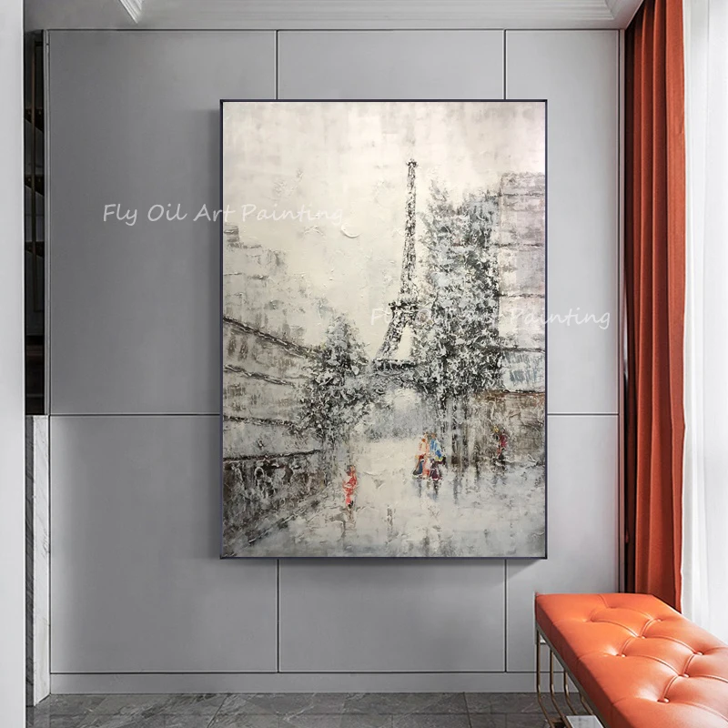 100% Handmade modern city building heavy thick knife bridge landscape Oil Painting on Canvas Art Classic Cuadros Decor Posters