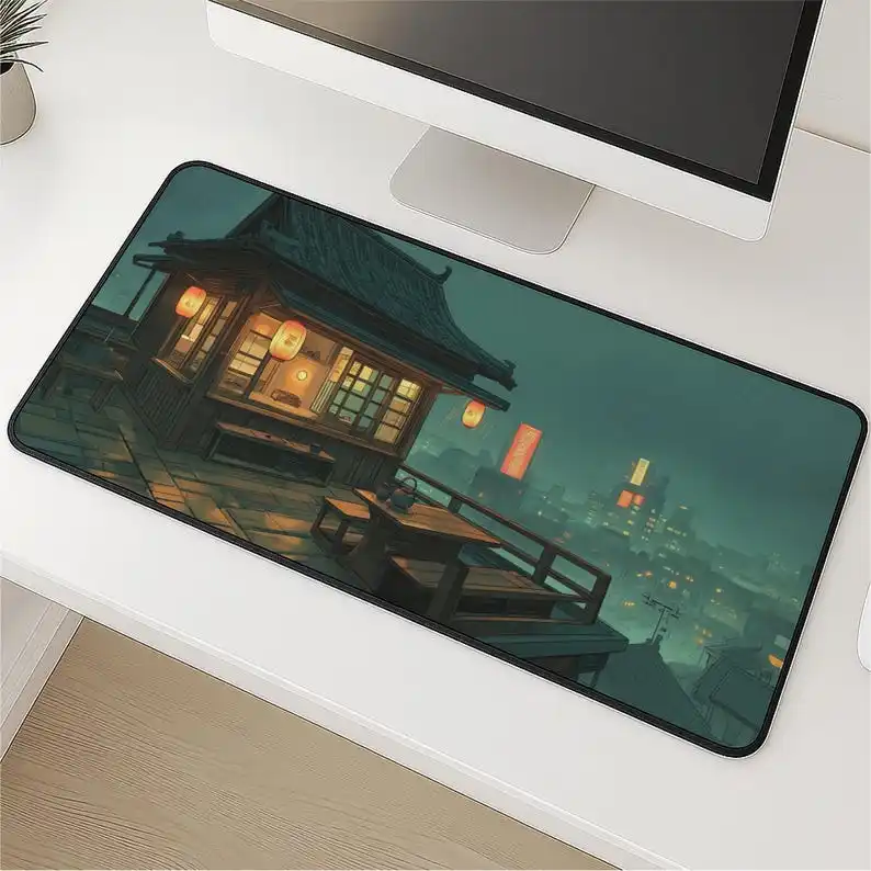Japanese-style Tea House Scene,Cute Kawaii Desktop Decorations, Artistic Style Desk Mat,Anime Desk Mat, Perfect Gift for Friends