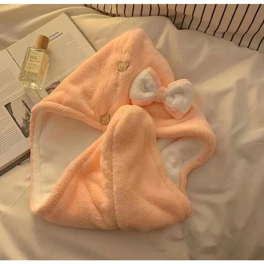 Double Layer Thickened Cute Bow Hair Towel Super Absorbent Quick Dry Hair Drying Cap For Women