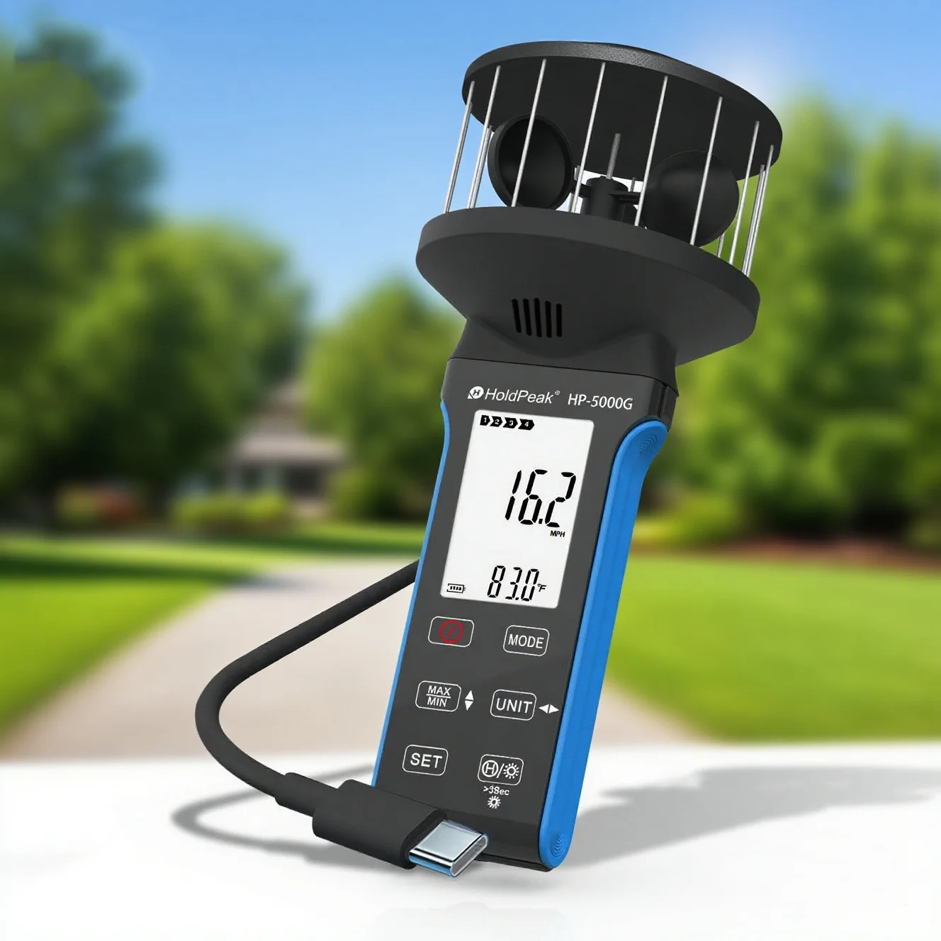 

Digital HVAC CFM Anemometer - Portable Wind Speed Tester for Air Volume (CFM/CMM) Monitoring, Air Temperature Measurement