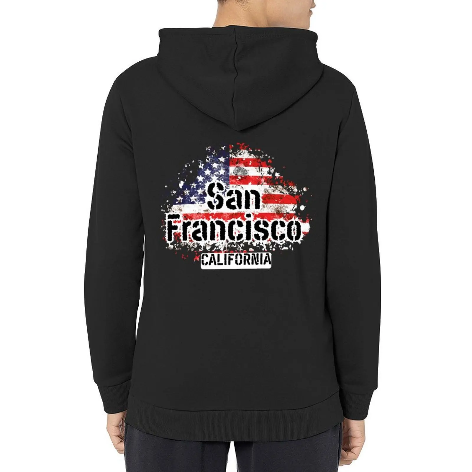 

San Francisco California, distressed American flag Hoodie men's autumn clothes men's winter sweater blouse men's oversize hoodie