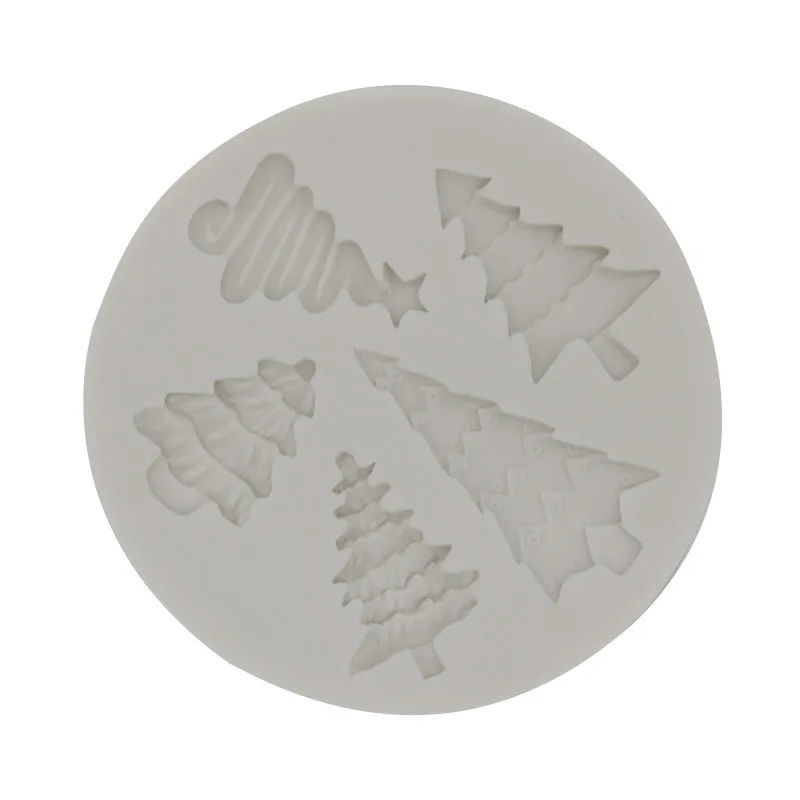 5 Christmas Trees Silicone Mold Fondant Cake DIY Soft Pottery Clay Modeling Tool 15-465