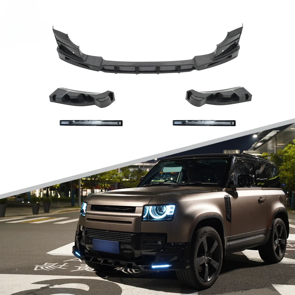 

Car exterior accessories new design ROCK Style Front Lip With LED Light For Land Rover Defender 90/110