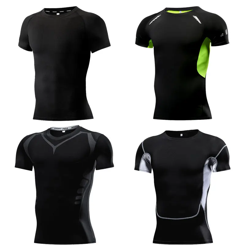Men Compression Workout T‑Shirt Breathable Moisture Wicking Athletic Tops for Running Racing Outdoor Sports Sportswear