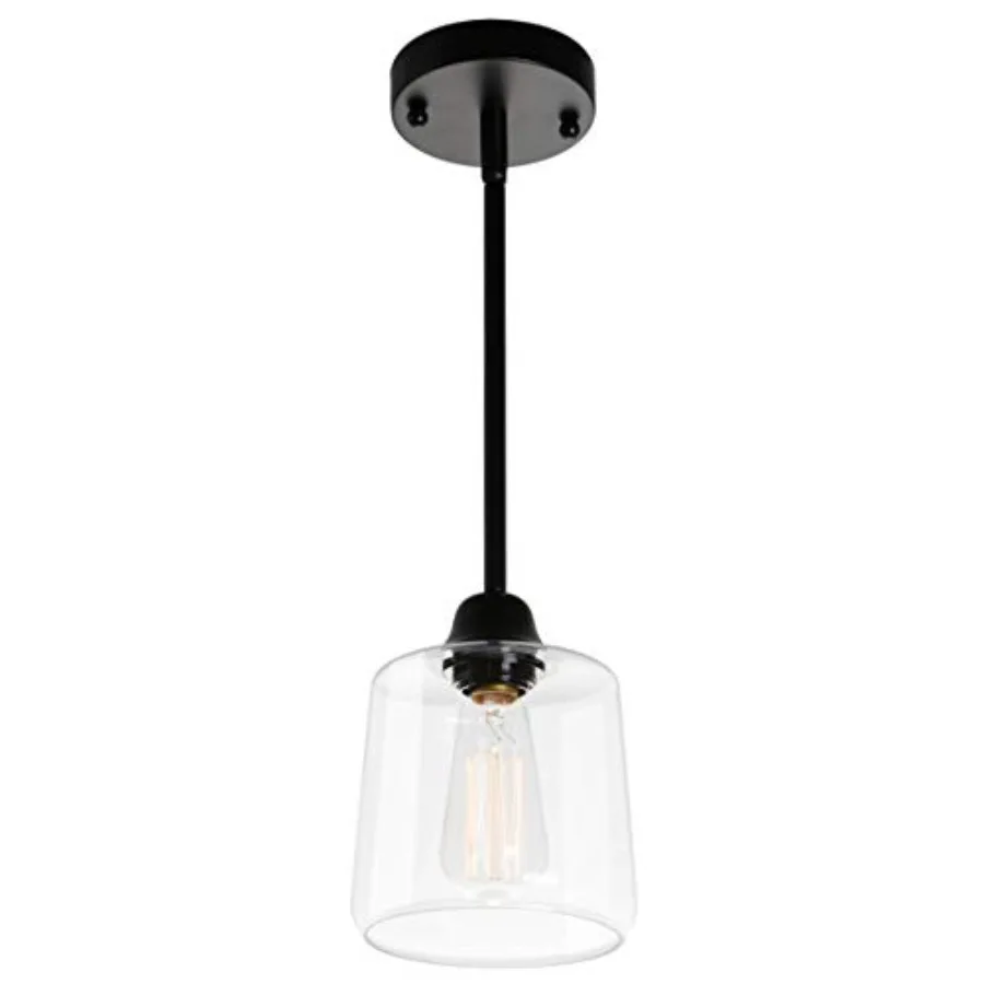 

Vintage Glass Pendant Light Single Hanging Pendant Lighting Black with Glass Shade Classic for Farmhouse Entryway Dining Room K