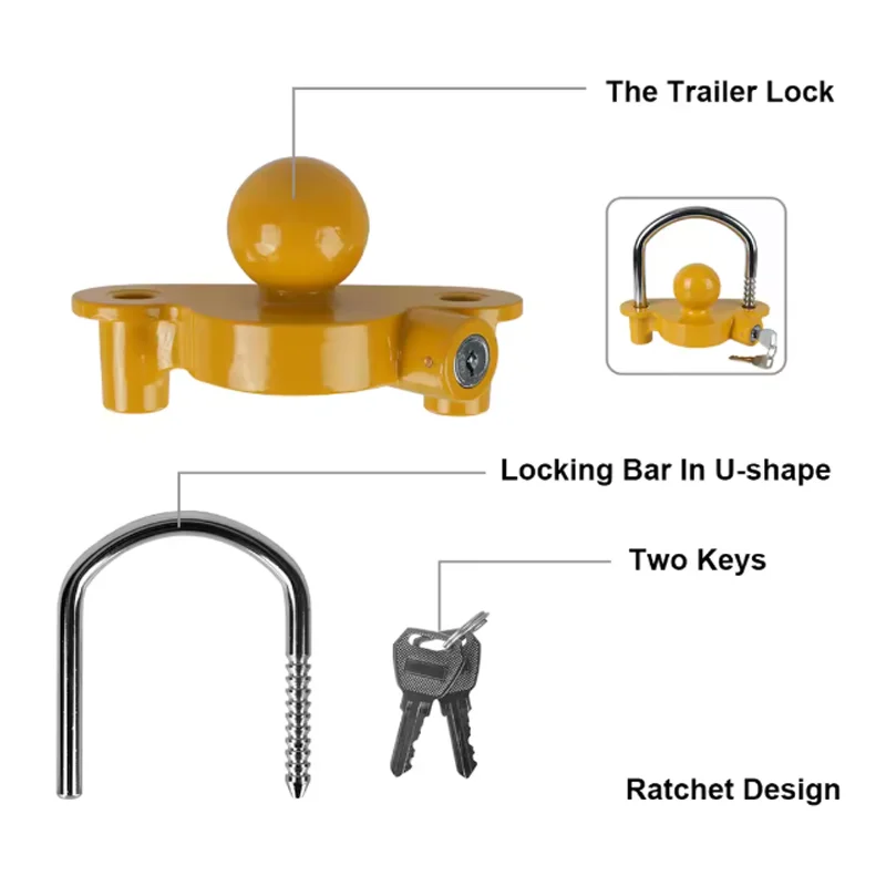 Heavy Duty Trailer Hitch Lock - 2-5/16 inch Adjustable Anti-Theft Coupler Lock, Universal U-Shape Ball Security for Tow Receiver